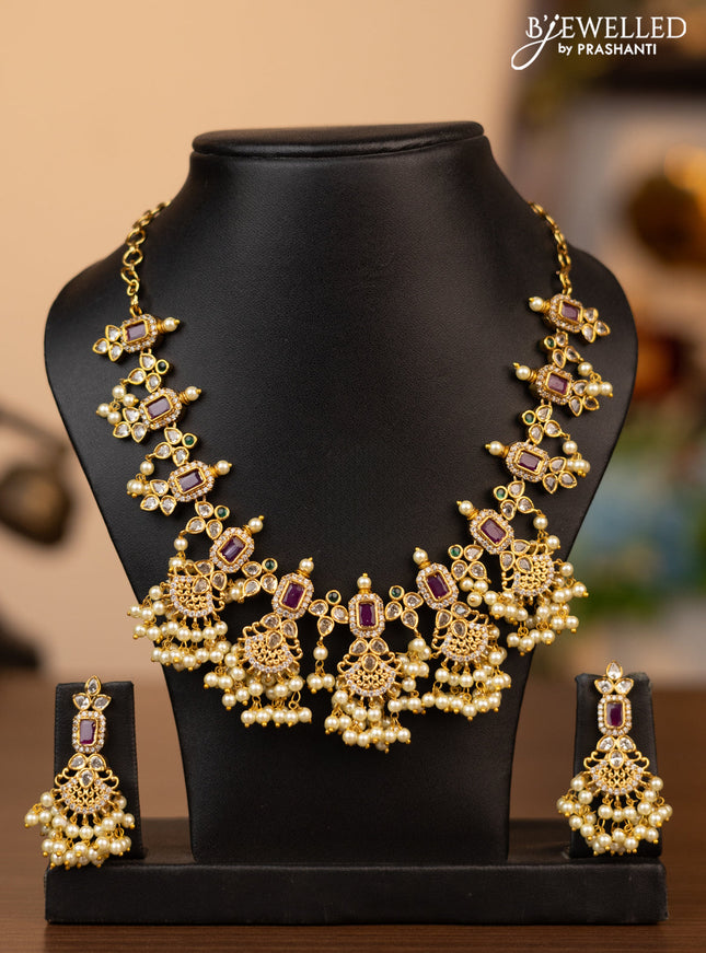 Antique guttapusalu necklace with kemp & cz stones and pearl hangings