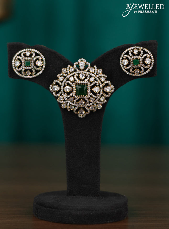 Victorian finish pendant set with emerald and cz stone