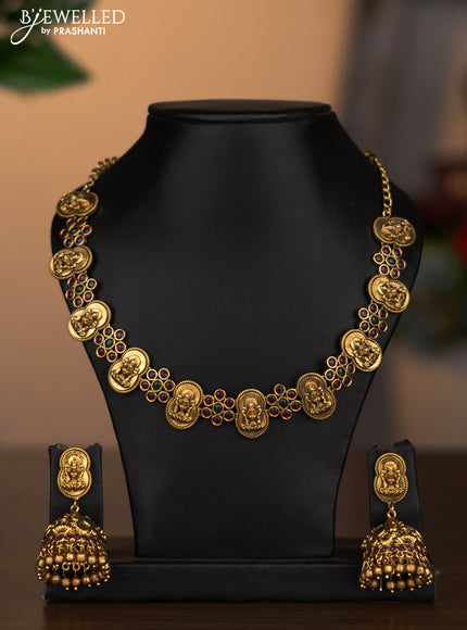 Antique necklace with lakshmi design and kemp stones