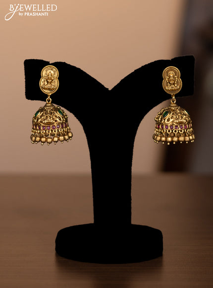 Antique necklace with lakshmi design and kemp stones