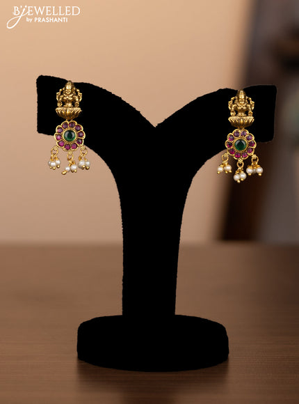 Antique necklace lakshmi & peacock design with kemp stones and pearl hangings