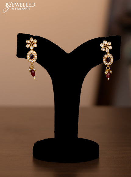 Antique necklace with pink kemp & cz stones and pearl & beads hanging