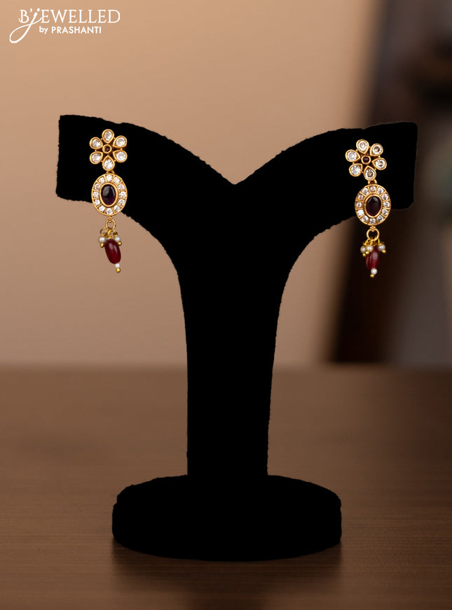 Antique necklace with pink kemp & cz stones and pearl & beads hanging