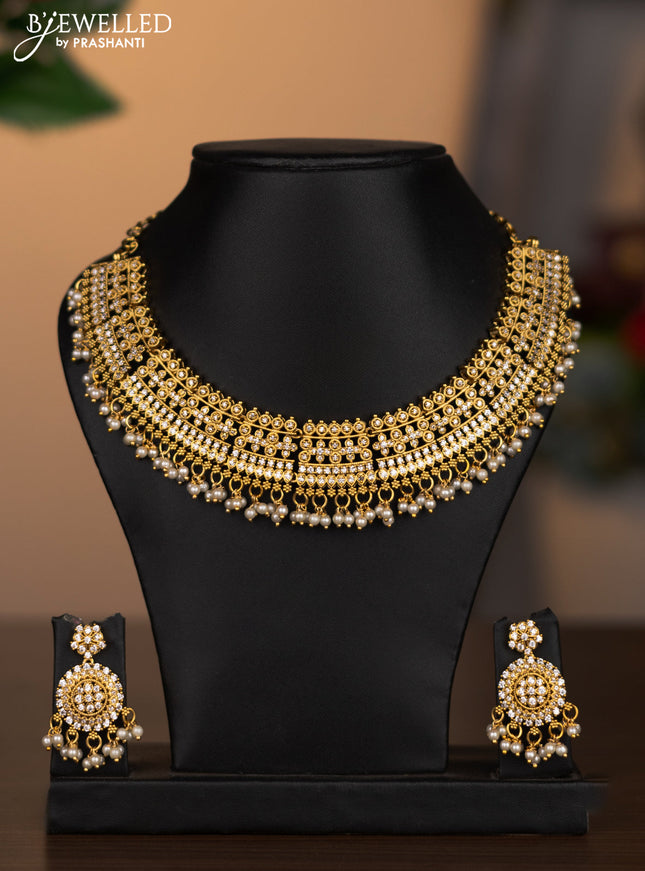 Antique necklace with cz stones and pearl hangings