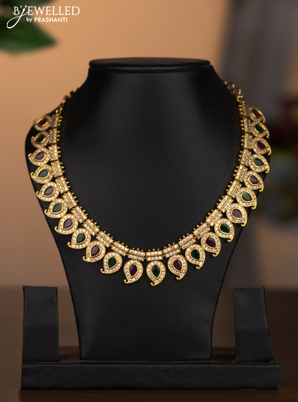 Antique necklace manga pattern with kemp and cz stones without earrings