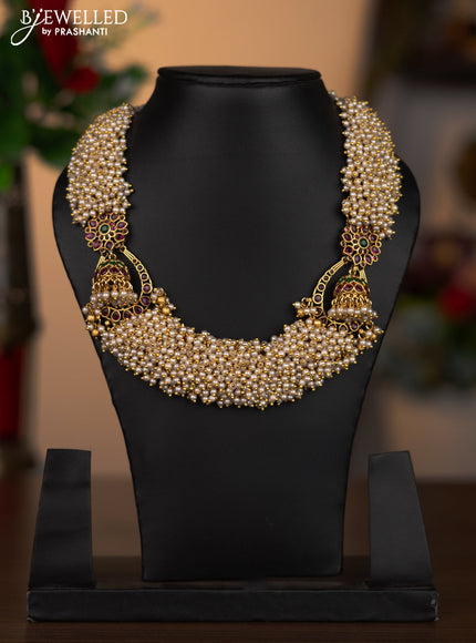 Antique necklace with kemp stones and pearl hangings without earrings