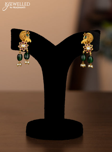 Antique necklace peacock design with kemp & kundan stones and pearl & green beads hanging