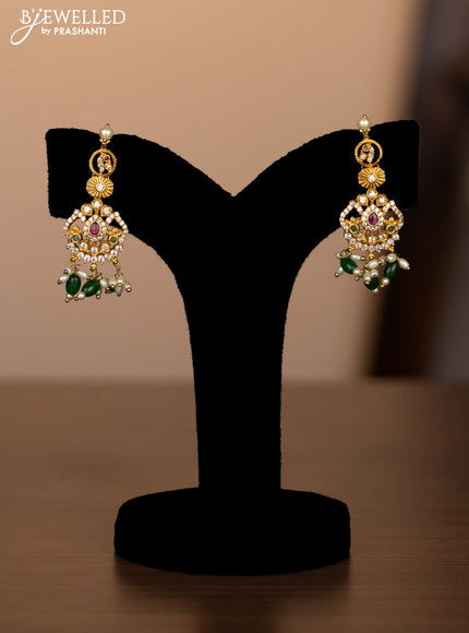 Antique necklace with kemp & cz stones and pearl & green beads hanging