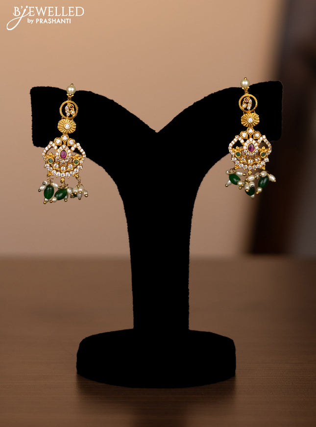 Antique necklace with kemp & cz stones and pearl & green beads hanging