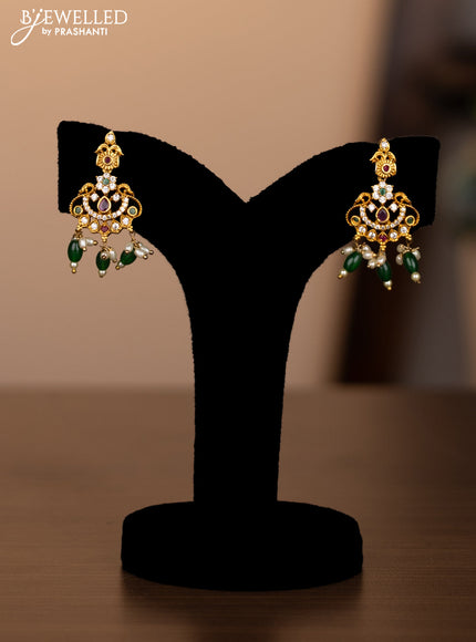 Antique necklace with kemp & cz stones and pearl & green beads hanging