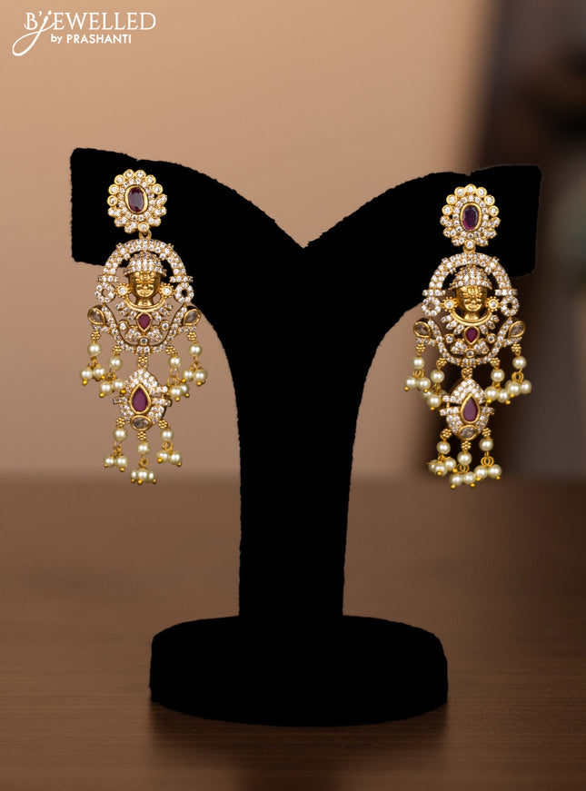 Antique guttapusalu necklace tirupati balaji pendant with pink kemp & cz stones and pearl hangings