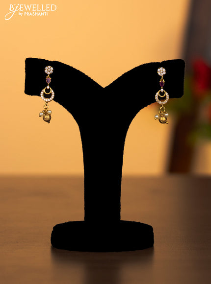 Antique haaram with pink kemp & cz stones and pearl & golden beads hanging