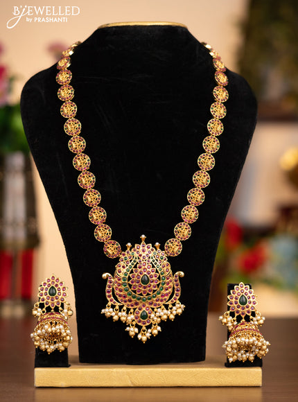 Antique haaram lakshmi design with kemp stones and pearl & golden beads hanging