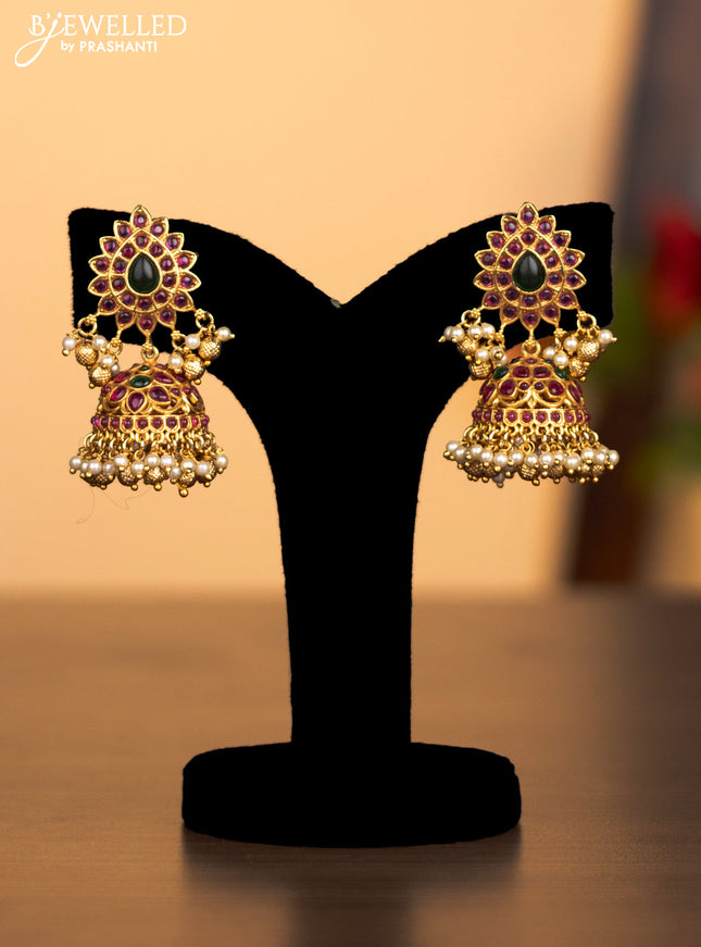 Antique haaram lakshmi design with kemp stones and pearl & golden beads hanging