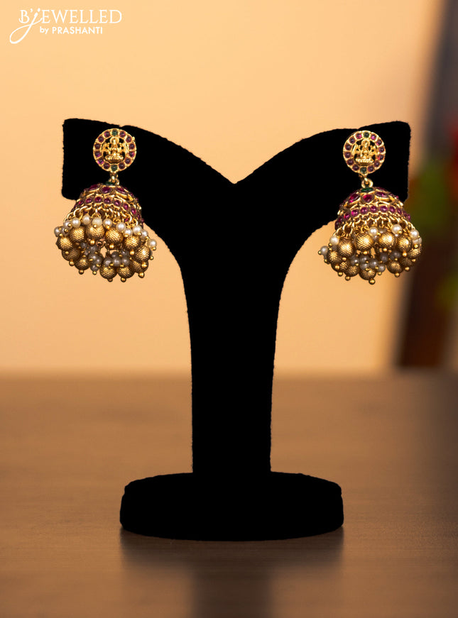 Antique haaram lakshmi design with kemp stones and pearl & golden beads hanging