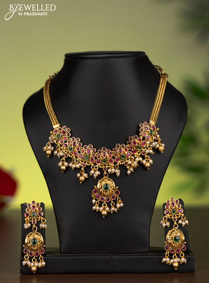 Antique attigai necklace with kemp stones and pearl & golden beads hanging