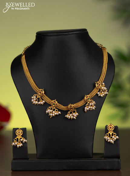 Antique attigai necklace with kemp stones and pearl hangings