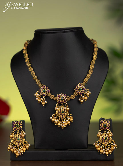 Antique attigai necklace with kemp stones and pearl & golden beads hanging