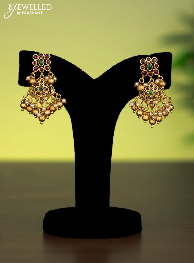 Antique attigai necklace with kemp stones and pearl & golden beads hanging