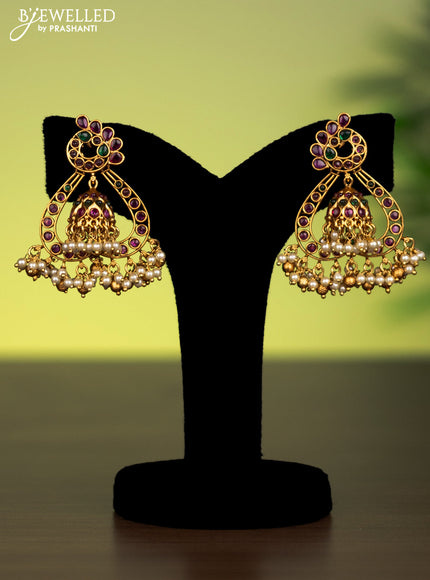 Antique attigai necklace with kemp stones and pearl & golden beads hanging