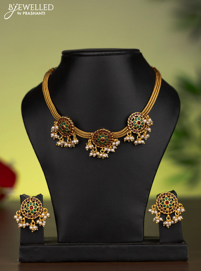 Antique attigai necklace with kemp stones and pearl hangings