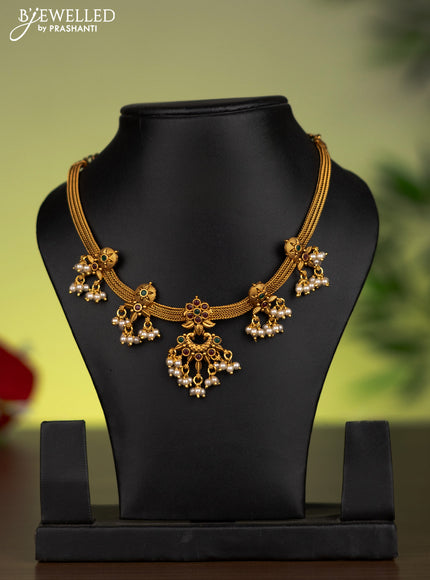 Antique attigai necklace with kemp stones and pearl hangings without earrings