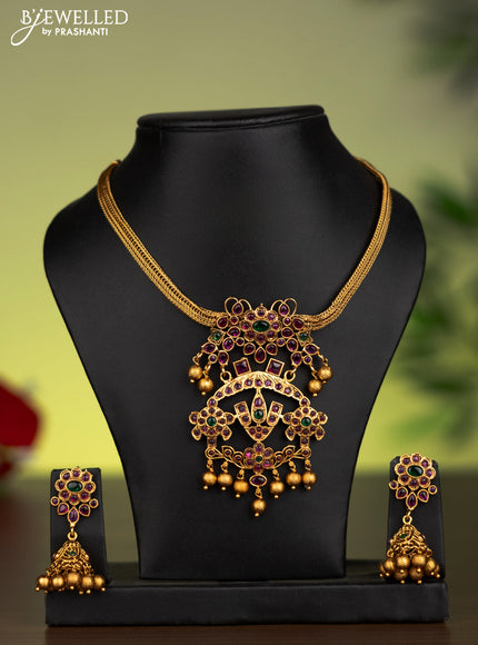 Antique attigai necklace shanku chakra & namam pendant with kemp stones and golden beads hanging