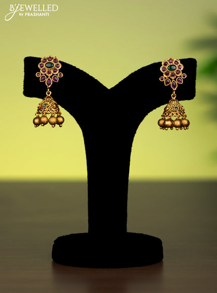 Antique attigai necklace shanku chakra & namam pendant with kemp stones and golden beads hanging