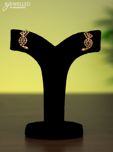 Antique attigai necklace manga pattern with kemp stones and golden beads hanging