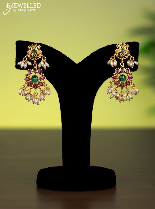 Antique attigai necklace with kemp stones and pearl hangings