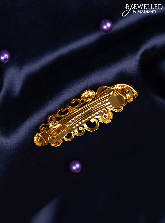 Antique hair clip medium size floral design with kemp and cz stones