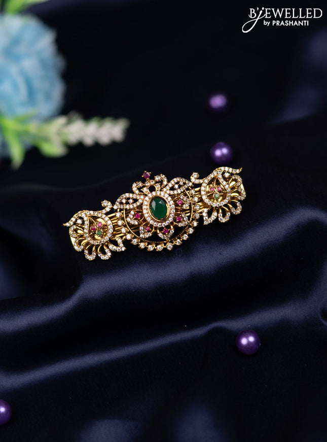 Antique hair clip medium size with kemp and cz stones