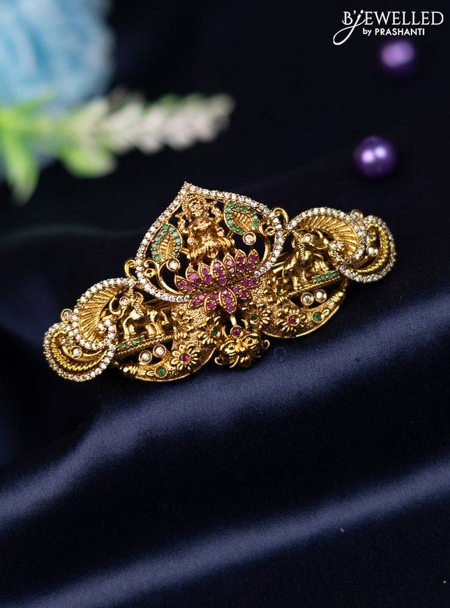 Antique hair clip medium size lakshmi design with kemp and cz stones