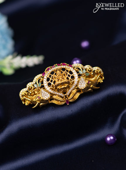 Antique hair clip medium size lakshmi design with kemp and cz stones