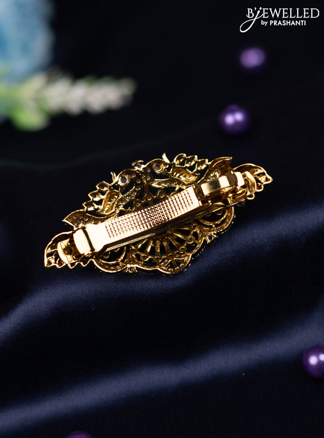 Antique hair clip small size peacock design with kemp and cz stones