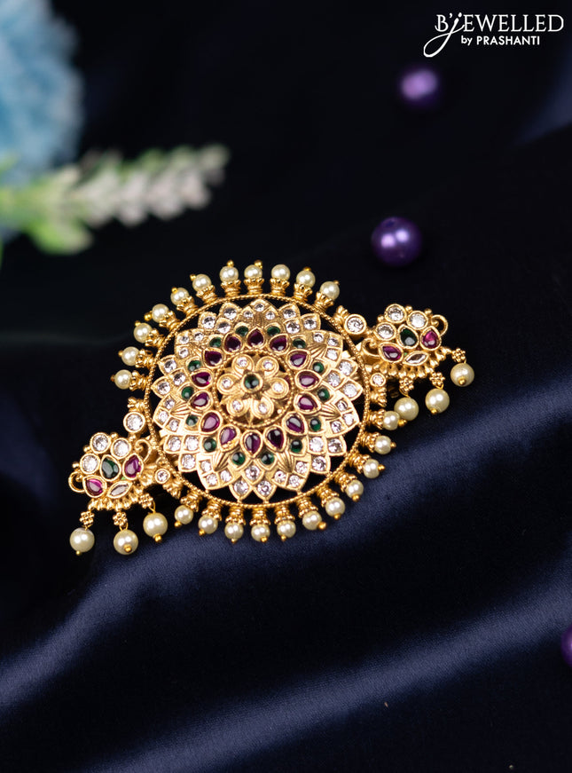 Antique hair clip medium size with kemp & cz stones and pearl hangings