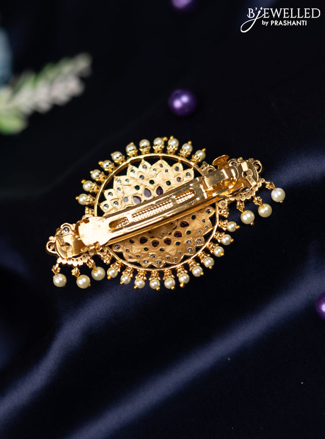 Antique hair clip medium size with kemp & cz stones and pearl hangings