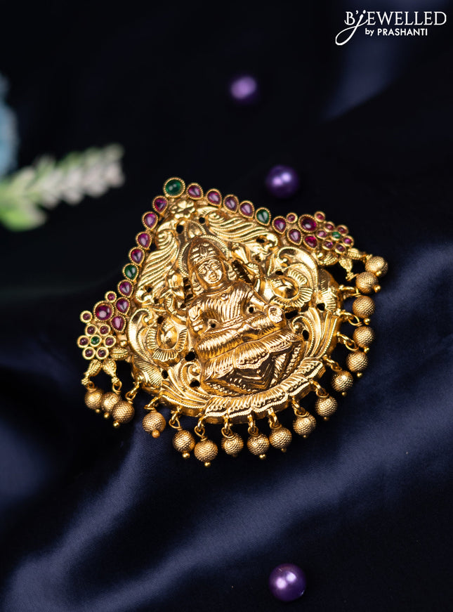 Antique hair clip big size lakshmi design with kemp stones and golden beads hanging