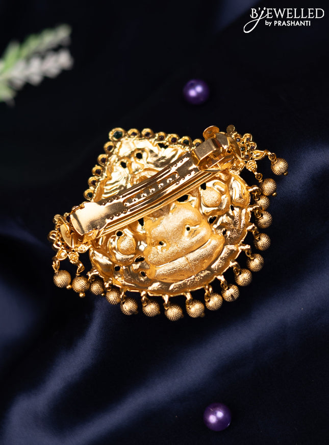 Antique hair clip big size lakshmi design with kemp stones and golden beads hanging