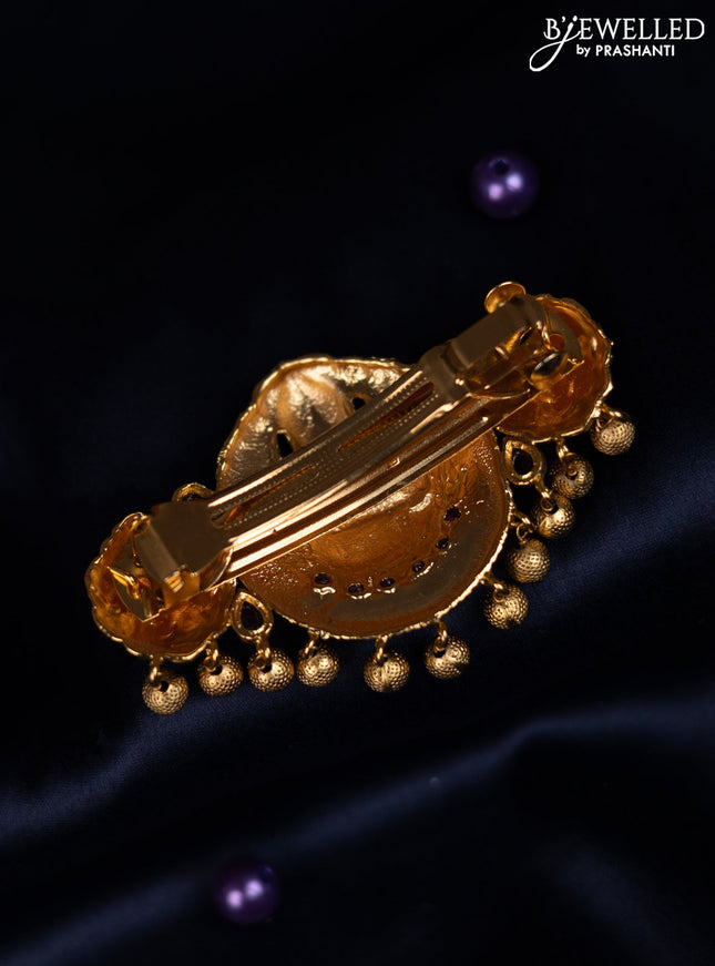 Antique hair clip medium size lakshmi design with kemp stones and golden beads hanging
