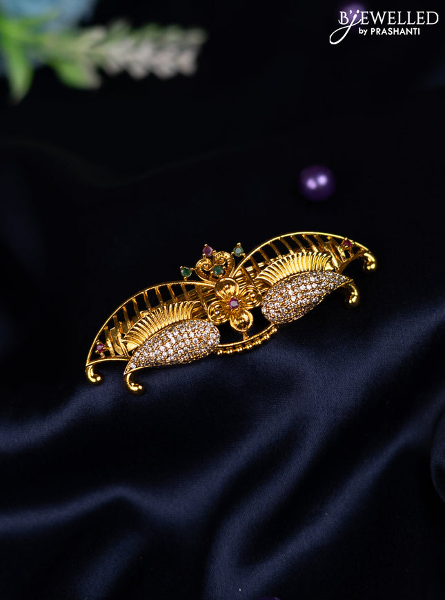 Antique hair clip medium size floral design with kemp and cz stones