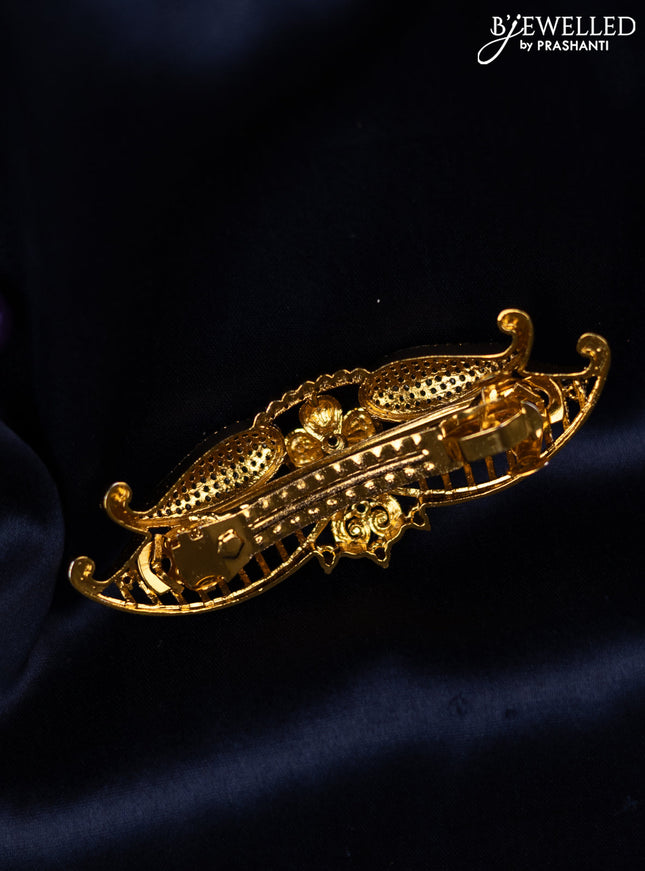 Antique hair clip medium size floral design with kemp and cz stones