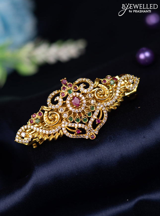 Antique hair clip small size with kemp and cz stones