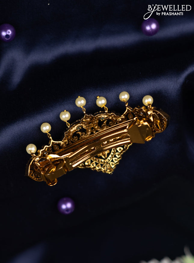 Antique hair clip medium size lakshmi design with kemp & cz stones and pearl hangings