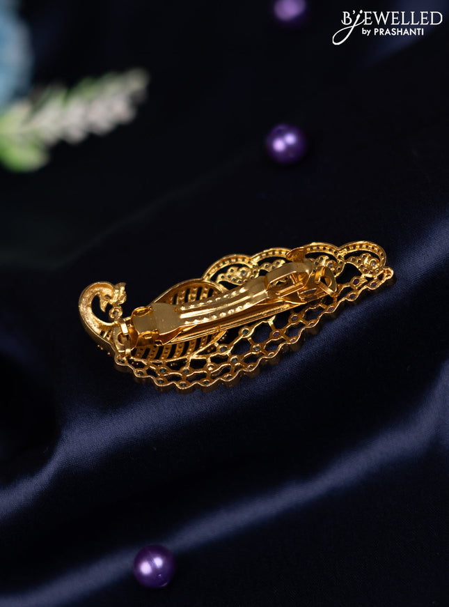 Antique hair clip medium size peacock design with kemp and cz stones