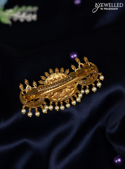 Antique hair clip medium size lakshmi & chandbali design with kemp & cz stones and pearl hangings
