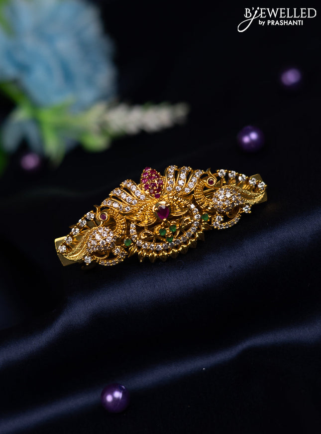 Antique hair clip medium size peacock design with kemp and cz stones
