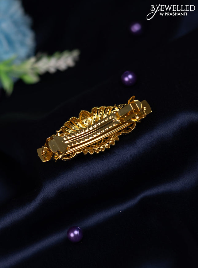 Antique hair clip medium size peacock design with kemp and cz stones