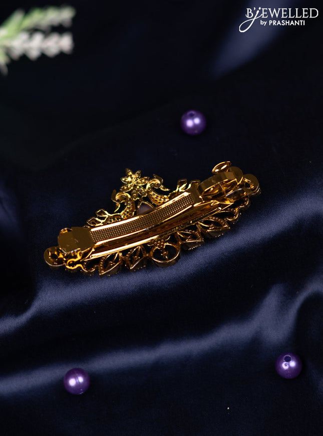 Antique hair clip medium size peacock design with kemp and cz stones