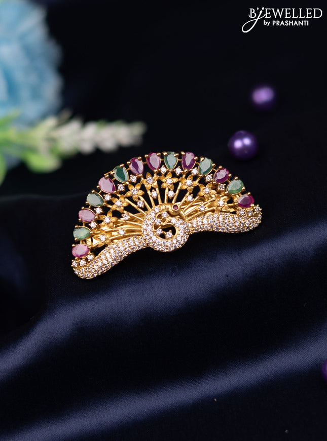Antique hair clip small size peacock design with kemp and cz stones
